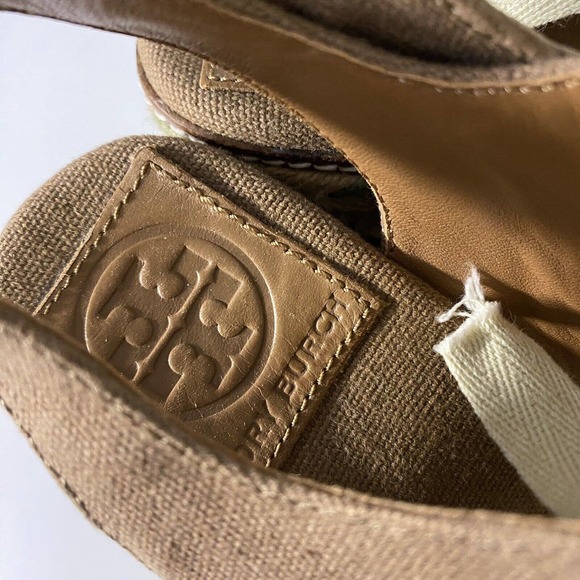 Tory Burch Linley Espadrille Wedge Sandal Platform Lace Up Brown Canvas … - Picture 7 of 8